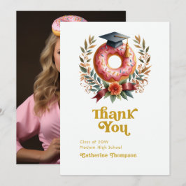 Tarjeta De Agradecimiento Donas rosadas y doradas y grados de graduación