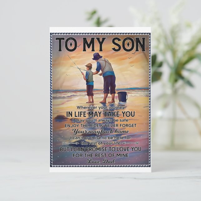 Tarjeta De Agradecimiento Donde Sea Que Viajes, Papá Pescador De Vida A Hijo (Anverso de pie)