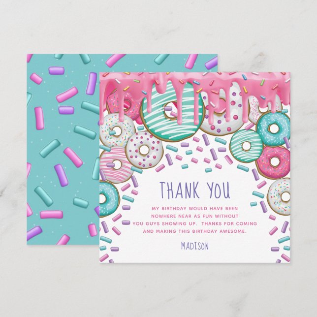 Tarjeta De Agradecimiento Donut Birday Sprinkles Cute (Anverso / Reverso)