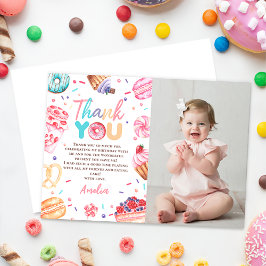Tarjeta De Agradecimiento Donut Candy Chica Feriada de cumpleaños