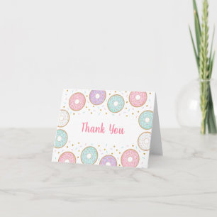 Tarjeta De Agradecimiento Donut Pink Gold Pastel Cumpleaños Gracias