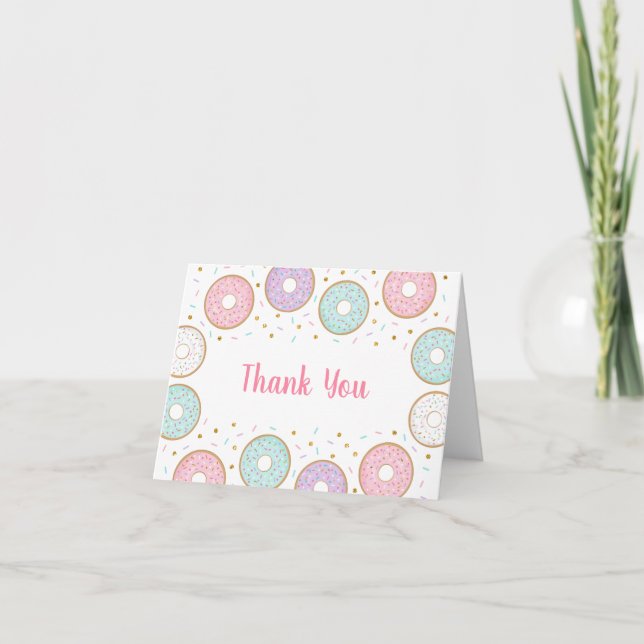 Tarjeta De Agradecimiento Donut Pink Gold Pastel Cumpleaños Gracias (Anverso)