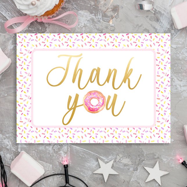 Tarjeta De Agradecimiento Donut Sprinkle Sweet One Pink Gracias (Subido por el creador)