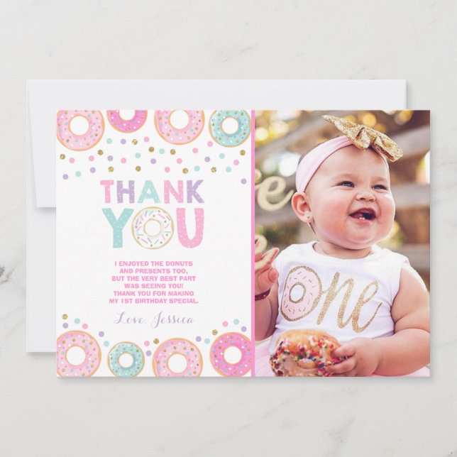 Tarjeta De Agradecimiento Donut Thank You Card Donut Groll Fiesta Pink Gold (Anverso)