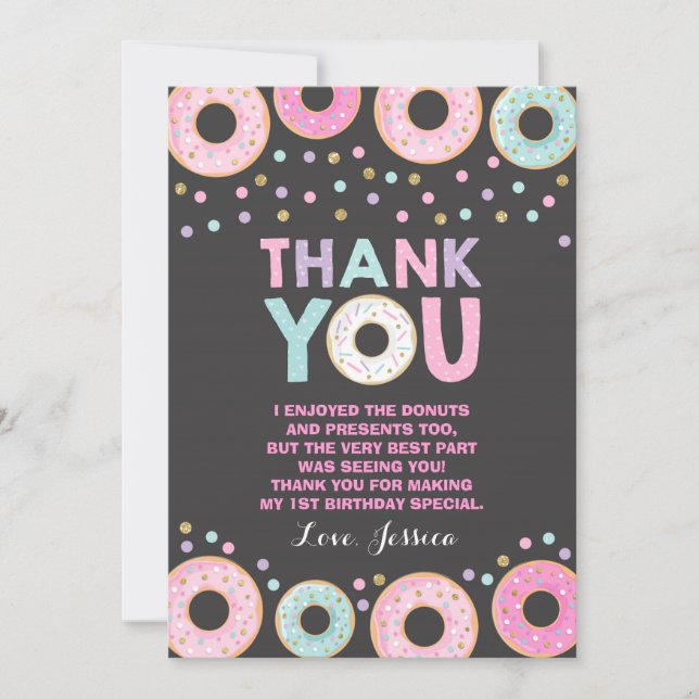 Tarjeta De Agradecimiento Donut Thank You Card Donut Groll Fiesta Pink Gold (Anverso)
