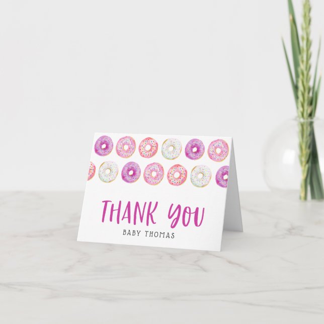 Tarjeta De Agradecimiento Donuts rosados Baby Shower Gracias (Anverso)