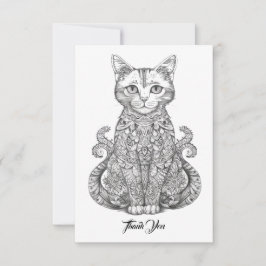 Tarjeta De Agradecimiento Doodle art lindo gato