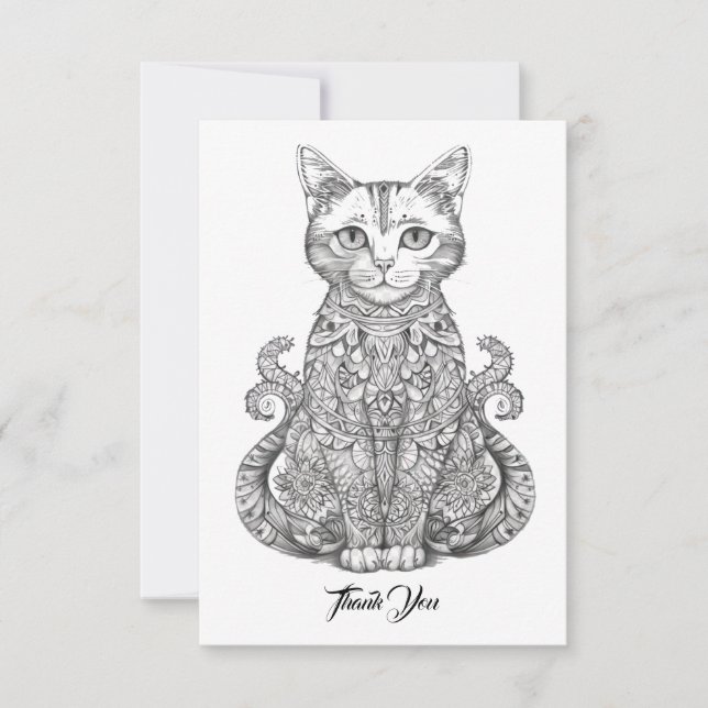Tarjeta De Agradecimiento Doodle art lindo gato (Anverso)