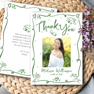 Tarjeta De Agradecimiento Doodle de Foto Dibujada a Mano Verde Graduada Blan