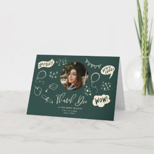 Tarjeta De Agradecimiento Doodle De Graduación Con Foto De Graduado Verde