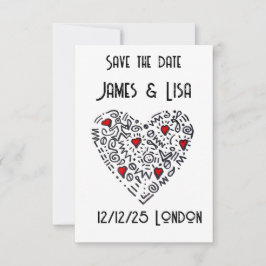 Tarjeta De Agradecimiento Doodle Heart Save the Date - Negro, Blanco persona