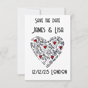 Tarjeta De Agradecimiento Doodle Heart Save the Date - Negro, Blanco persona