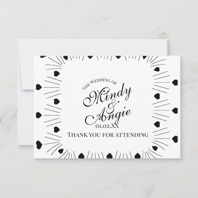 Tarjeta De Agradecimiento Doodle Hearts Frame Script Wedding (Anverso)