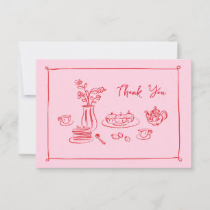 Tarjeta De Agradecimiento Doodles de piel rosa Brunch de novias Gracias