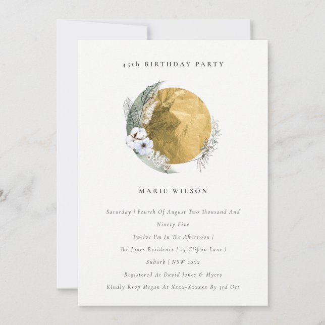 Tarjeta De Agradecimiento Dorada Saga Green Floral Wreath Cualquier cumpleañ (Anverso)