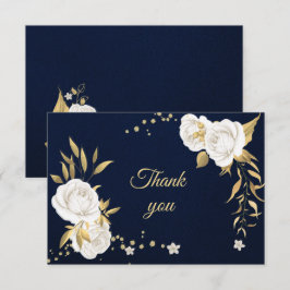 Tarjeta De Agradecimiento dorado blanco floral azul marino