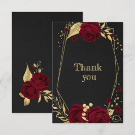 Tarjeta De Agradecimiento dorado burdeos floral negro
