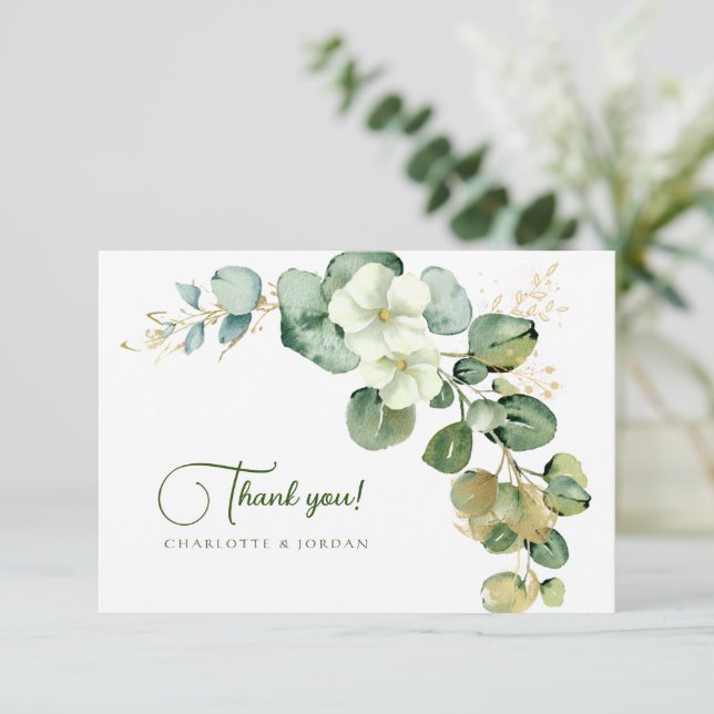 Tarjeta De Agradecimiento Dorado Eucalyptus Wreath Green Sea Glass (Anverso de pie)