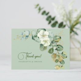 Tarjeta De Agradecimiento Dorado Eucalyptus Wreath Green Sea Glass