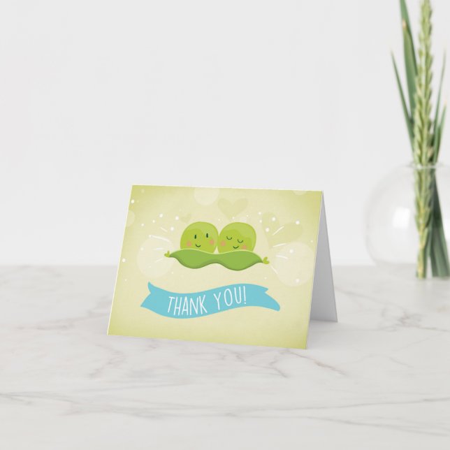 Tarjeta De Agradecimiento Dos arvejas en una vaina Bebé ducha Gracias gemelo (Anverso)