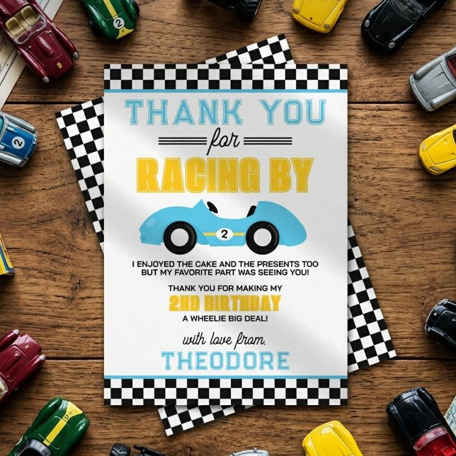 Tarjeta De Agradecimiento Dos Autos de Carrera Rápidos Cumpleaños 2 (Subido por el creador)
