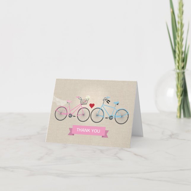 Tarjeta De Agradecimiento Dos bicicletas Boda Rosado Gracias (Anverso)