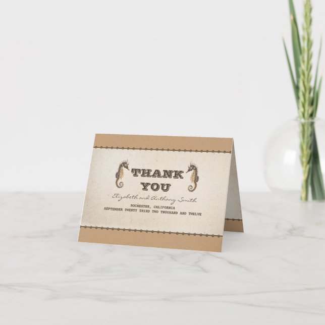 Tarjeta De Agradecimiento dos caballitos de mar boda náutico gracias (Anverso)