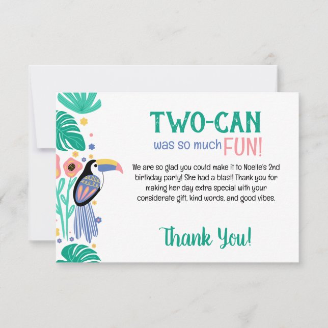 Tarjeta De Agradecimiento DOS-CAN (Toucan) 2º cumpleaños (Anverso)