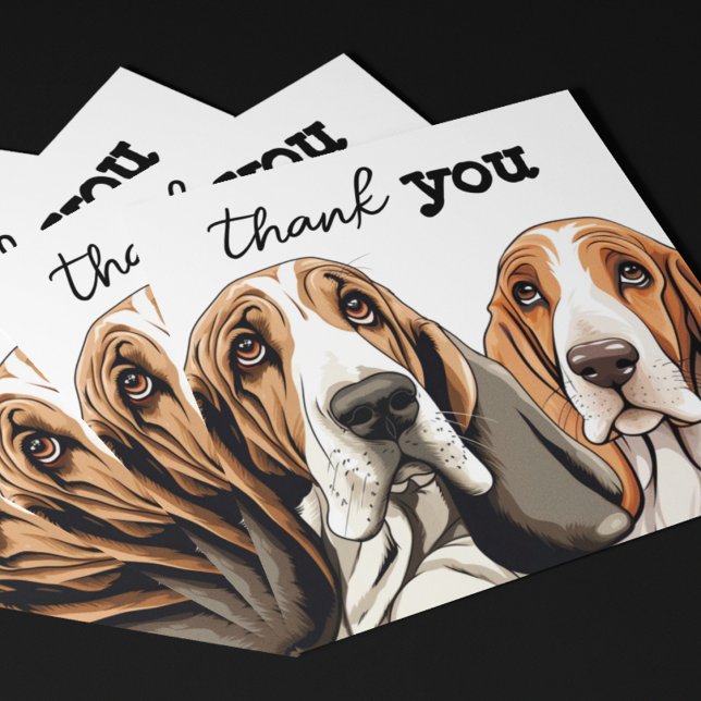 Tarjeta De Agradecimiento Dos caras redondeadas basset (Customize these cute basset hound thank you cards on the front and on the back. Sweet hound faces! )