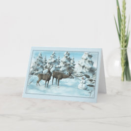 Tarjeta De Agradecimiento Dos ciervos y un muñeco de nieve