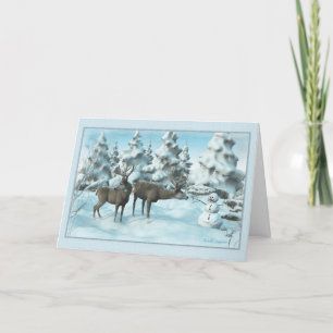 Tarjeta De Agradecimiento Dos ciervos y un muñeco de nieve