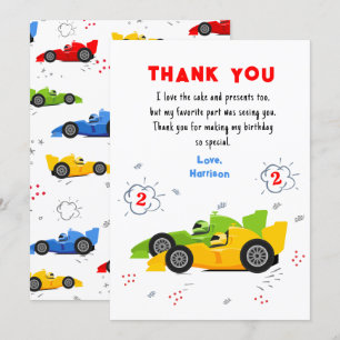Tarjeta De Agradecimiento Dos coches de Carreras de cumpleaños rápidos