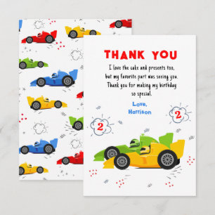 Tarjeta De Agradecimiento Dos coches de Carreras de cumpleaños rápidos