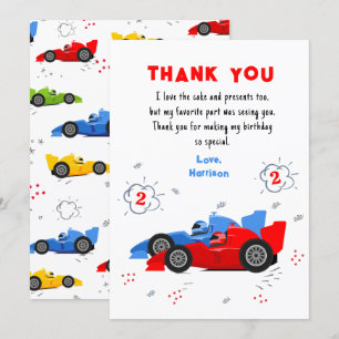 Tarjeta De Agradecimiento Dos coches de Carreras de cumpleaños rápidos