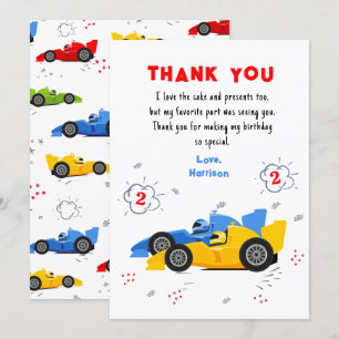 Tarjeta De Agradecimiento Dos coches de Carreras de cumpleaños rápidos