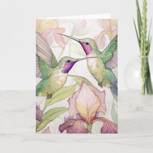 Tarjeta De Agradecimiento Dos colibríes con un iris melocotón (Anverso)