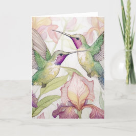 Tarjeta De Agradecimiento Dos colibríes con un iris melocotón