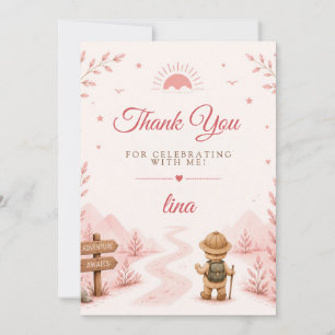 Tarjeta De Agradecimiento Dos Cumpleaños Boho Rosa Salvaje