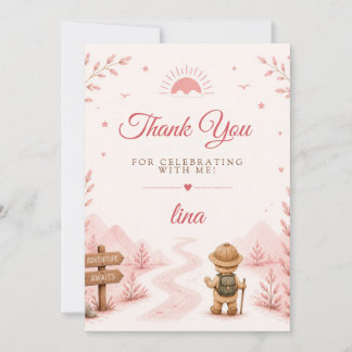 Tarjeta De Agradecimiento Dos Cumpleaños Boho Rosa Salvaje