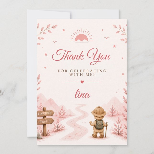 Tarjeta De Agradecimiento Dos Cumpleaños Boho Rosa Salvaje (Anverso)