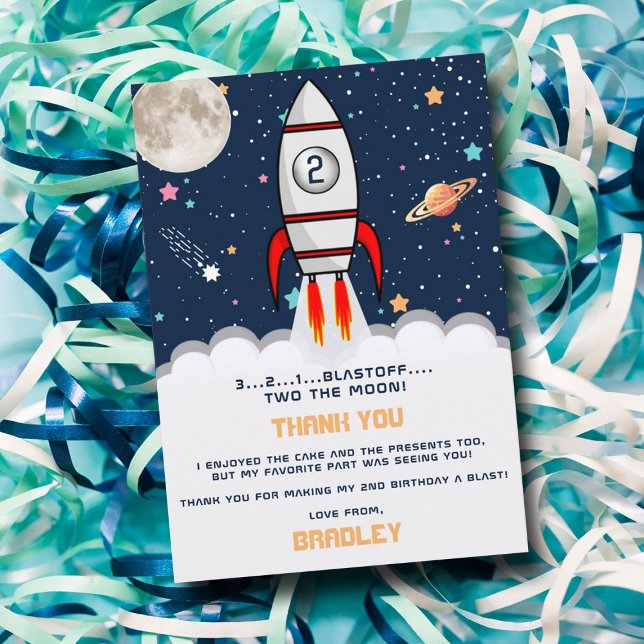Tarjeta De Agradecimiento Dos el segundo cumpleaños del barco de cohete luna (Subido por el creador)