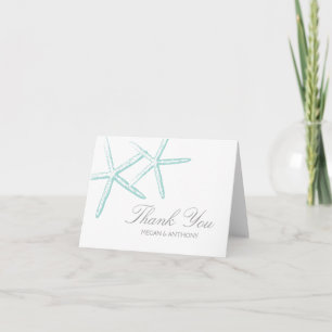 Tarjeta De Agradecimiento Dos Estrellas de Mar Verde Agua Marina Agradecimie