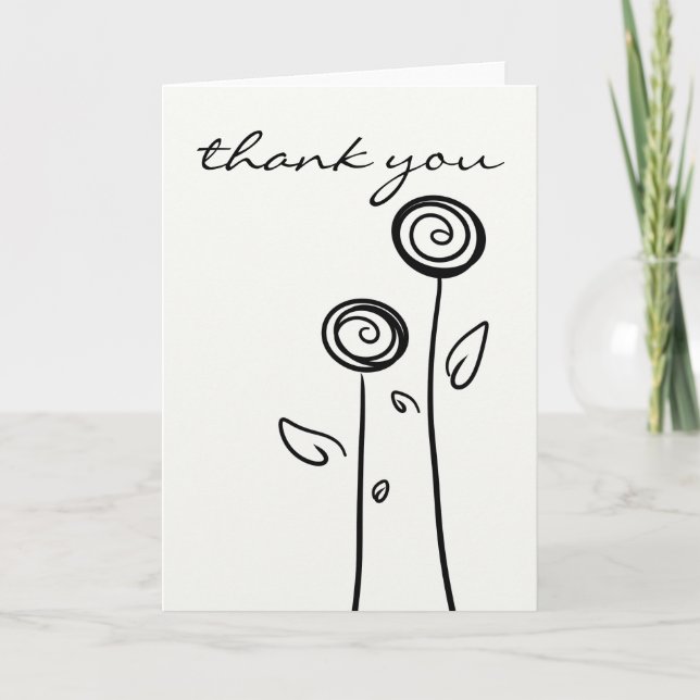 Tarjeta De Agradecimiento Dos Flores Dibujo de Línea Simple Gracias (Anverso)
