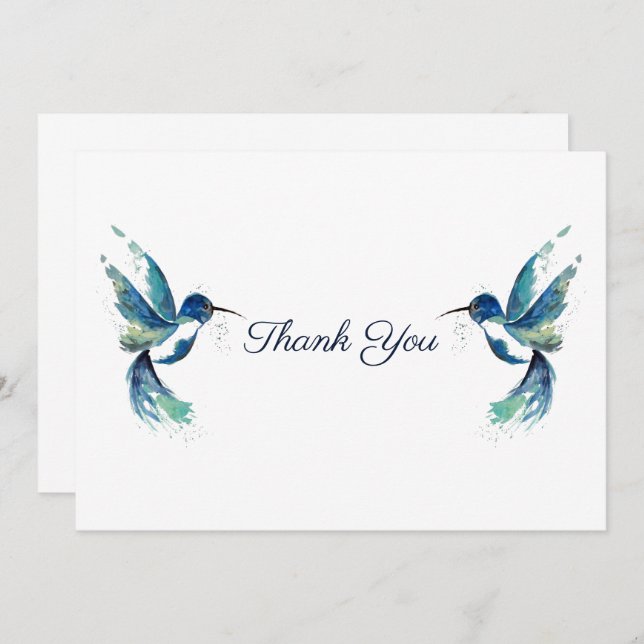 Tarjeta De Agradecimiento Dos Hummingájaros Azules (Anverso / Reverso)