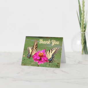 Tarjeta De Agradecimiento Dos mariposas en la gran zinnia rosa gracias auto