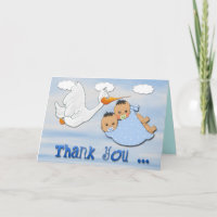 Dos niños gemelos - Stork Baby Shower Gracias tarj