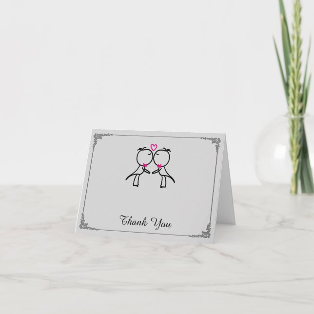 Tarjeta De Agradecimiento Dos novios besando a Boda gay gracias (Anverso)