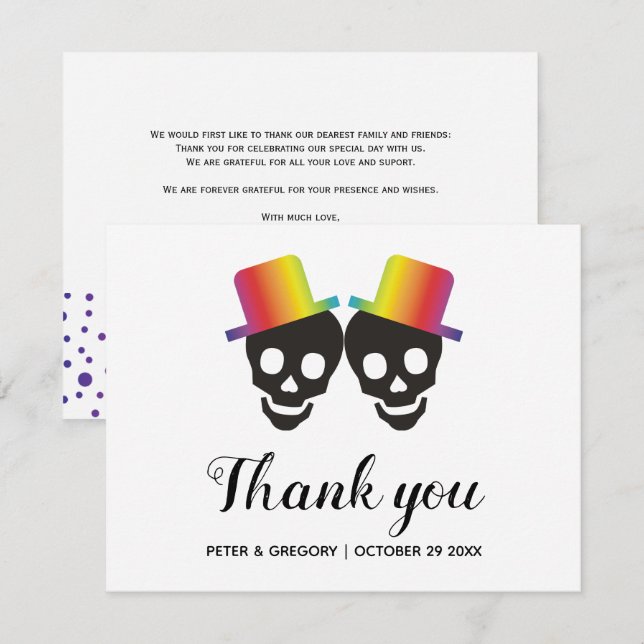 Tarjeta De Agradecimiento Dos novios y confeti boda gay (Anverso / Reverso)