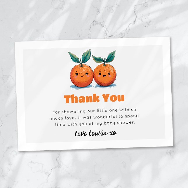 Tarjeta De Agradecimiento Dos pequeños Naranjas gemelos Baby Shower (Subido por el creador)