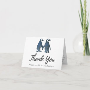 Tarjeta De Agradecimiento Dos pingüinos de corte   Boda romántico Gracias